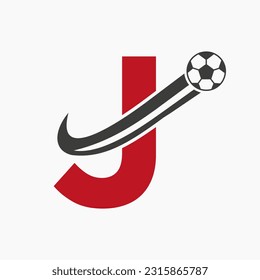 Logo De La Letra Inicial J Soccer. Concepto de logotipo de fútbol con icono de movimiento de fútbol