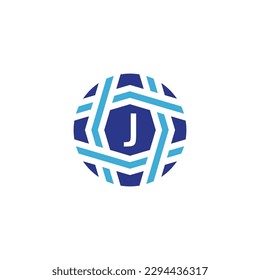 Letra inicial logotipo de esfera J Simbolizar conectividad global