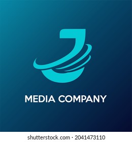 Initial Letter J with Sphere Signal Frequency Transmission for Antenna, Broadcast, Media, Information, Communication, Internet, Wireless Service Company Modern Logo Idea 