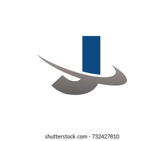 initial letter J swoosh ring company logo blue gray