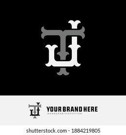 Initial letter J, T, JT or TJ overlapping, interlock, monogram logo, white and gray color on black background