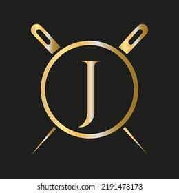 Initial Letter J Tailor Logo, Needle and Thread Combination for Embroider, Textile, Fashion, Cloth, Fabric Template