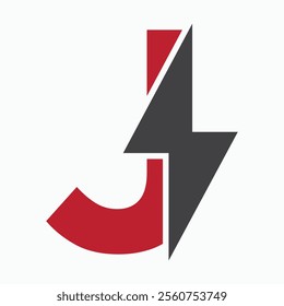 Initial Letter J With Thunder Bolt Symbol. Power Icon Electric Symbol Vector Template