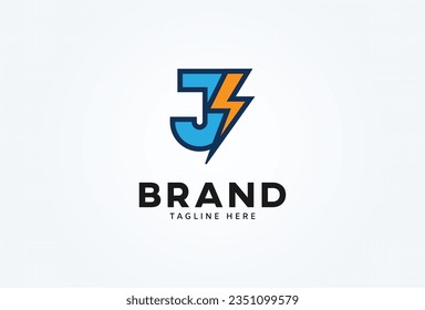 Initial Letter J Thunder Logo. letter J with thunder bolt icon combination isolated on white background. Flat style Logo Design Template element. vector illustration