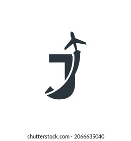 Initial Letter J Travel with Airplane Flight Logo Design Template Element