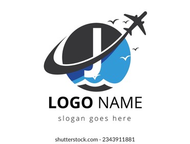 Initial Letter J  with travel logo design. Air, Airline, Airplane and travel logo design template.