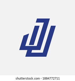 Letra inicial J, U, JU o UJ superpuesta, interbloqueo, logotipo monograma, color azul sobre fondo blanco