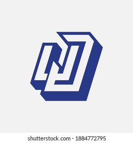 Initial letter J, U, JU or UJ overlapping, interlock, monogram logo, white and blue color on white background