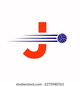 Initial Letter J Volleyball Logo Design Sign. Volleyball Sports Logotype