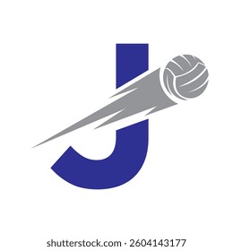 Initial Letter J Volleyball Logo Design With Speed Symbol. Volleyball Logo For Academy and Club Sign