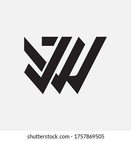 Initial letter J, W, JW or WJ overlapping, interlock, monogram logo, black color on white background
