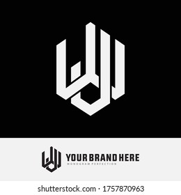 Initial letter J, W, JW or WJ overlapping, interlock, monogram logo, white color on black background