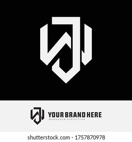 Initial letter J, W, JW or WJ overlapping, interlock, monogram logo, white color on black background