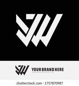 Überlappende Anfangsbuchstaben J, W, JW oder WJ, Verriegelung, Monogramm-Logo, weiße Farbe auf schwarzem Hintergrund