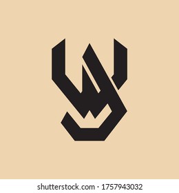Initial letter J, W, JW or WJ overlapping, interlock, monogram logo, black color on cream background