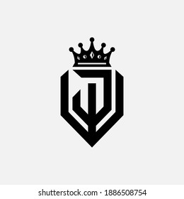 Initial letter J, W, or WJ overlapping, interlock, monogram logo, black color on white background