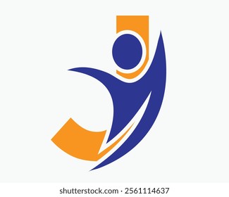 Initial Letter J Wellness Logo Concept With Human Symbol For Healthcare Sign Vector Template