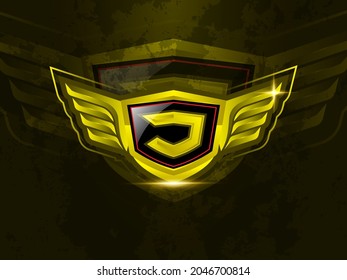 Initial letter J with wings for esport or gaming vector logo template