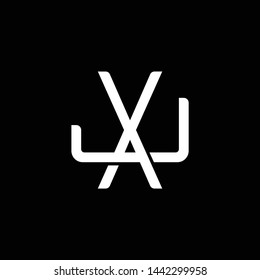 Initial letter J and X, JX, XJ, overlapping interlock monogram logo, white color on black background