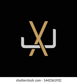 Initial letter J and X, JX, XJ, overlapping interlock logo, monogram line art style, silver gold on black background