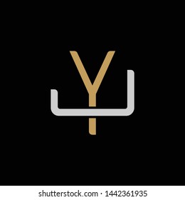 Initial letter J and Y, JY, YJ, overlapping interlock logo, monogram line art style, silver gold on black background