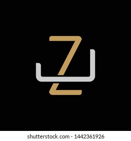 Initial letter J and Z, JZ, ZJ, overlapping interlock logo, monogram line art style, silver gold on black background