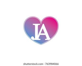 the initial letter JA in the heart symbol as a logo, sign and decoration