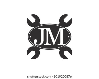Initial letter JA logo automotive club with crossed wrench black