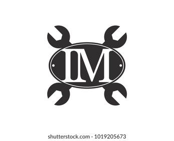 Initial letter JA logo automotive club with crossed wrench black