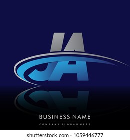 initial letter JA logotype company name colored blue and grey swoosh design. vector logo for business and company identity.