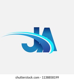 initial letter JA logotype company name colored blue and swoosh design. vector logo for business and company identity.

