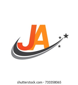 initial letter JA logotype company name colored orange and grey swoosh star design. vector logo for business and company identity.