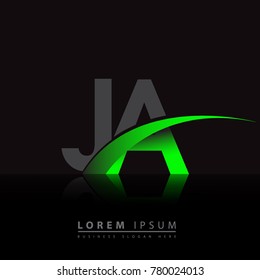 initial letter JA logotype company name colored green and black swoosh design. vector logo for business and company identity.
