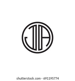 Initial letter JA, minimalist line art monogram circle logo, black color