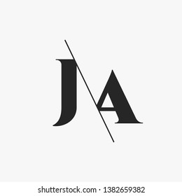 Initial Letter JA Monogram Sliced. Modern logo template isolated on gray background