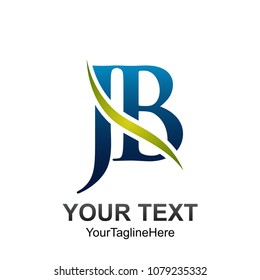 Initial letter JB logo template colored green blue wave swoosh design for business and company identity