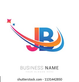initial letter JB logotype company name colored orange, red and blue swoosh star design. vector logo for business and company identity.