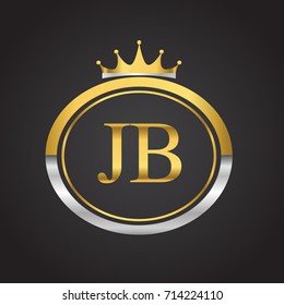 initial letter JB logotype company name with oval shape and crown, gold and silver color. vector logo for business and company identity.