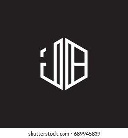 Initial letter JB, minimalist line art monogram hexagon shape logo, white color on black background