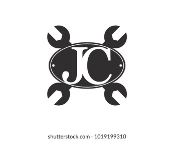 Initial letter JC logo automotive club with crossed wrench black