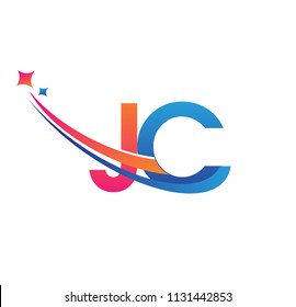 initial letter JC logotype company name colored orange, red and blue swoosh star design. vector logo for business and company identity.