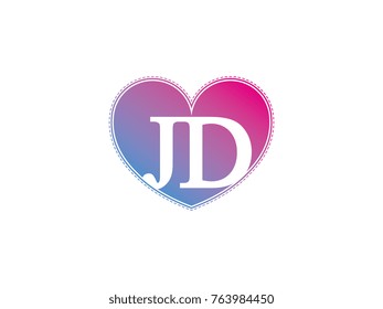the initial letter JD in the heart symbol as a logo, sign and decoration