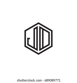 Initial letter JD, JO, minimalist line art monogram hexagon logo, black color