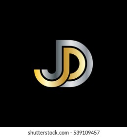 Initial Letter JD Linked Design Logo Silver Gold