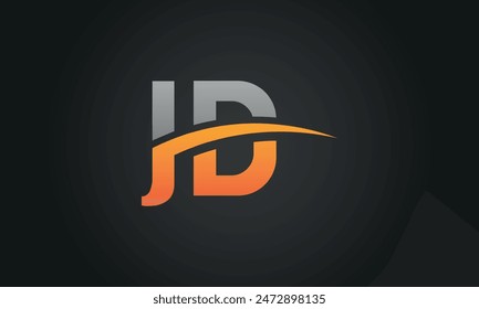 Initial Letter JD Logo Design With Swoosh. Creative And Modern JD Logo Design on Black Background.