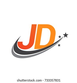 initial letter JD logotype company name colored orange and grey swoosh star design. vector logo for business and company identity.
