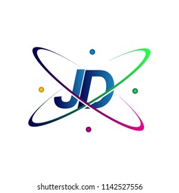 initial letter JD logotype science icon colored blue, red, green and yellow swoosh design. vector logo for business and company identity.
