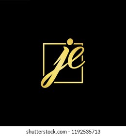 Initial letter JE EJ minimalist art monogram shape logo, gold color on black background