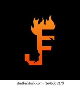 Initial letter JE with fire flames logo design. Creative lettering design concept suitable for company, corporate business and GAME brand identity. Collection of fonts with burn idea isolated black.