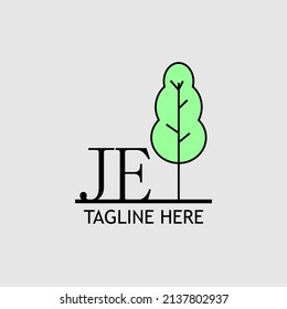 Initial letter JE with green tree logo. Minimal, simple and unique.